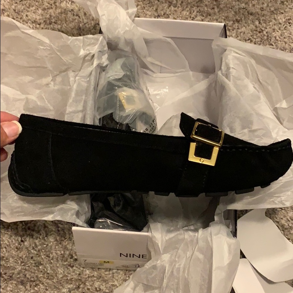Black Nine West suede loafers